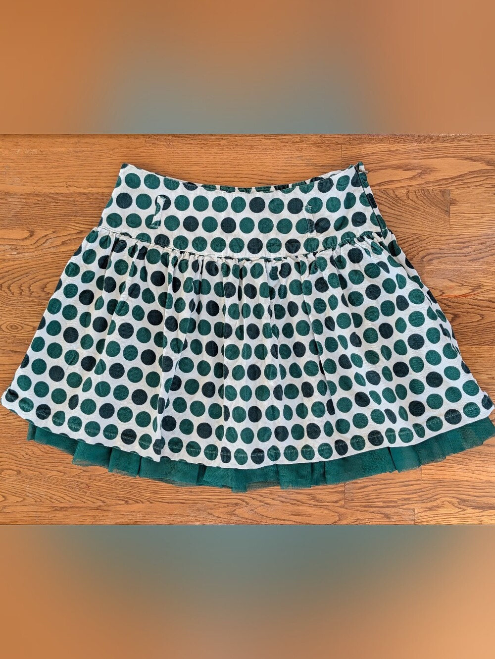 Children's Place Girls Green and White Polka Dot Corduroy Skirt
